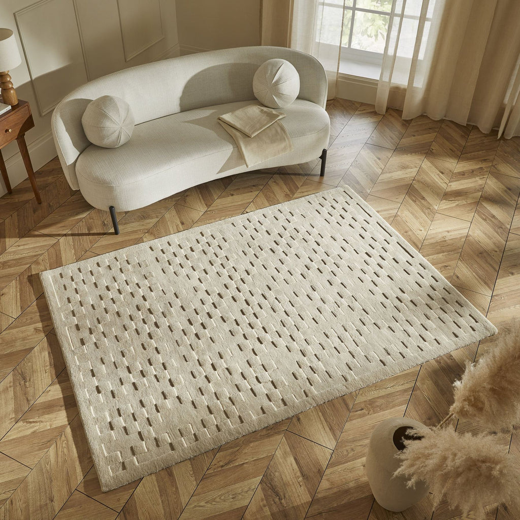 Priory Squares Beige Wool Rug