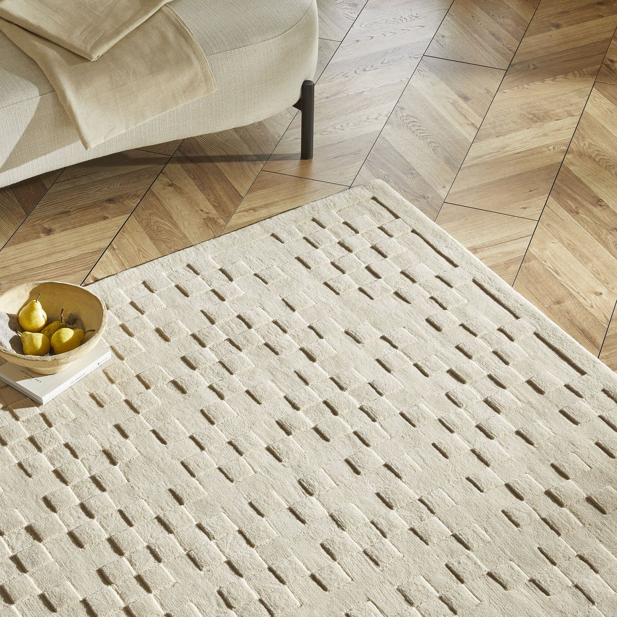 Priory Squares Beige Wool Rug