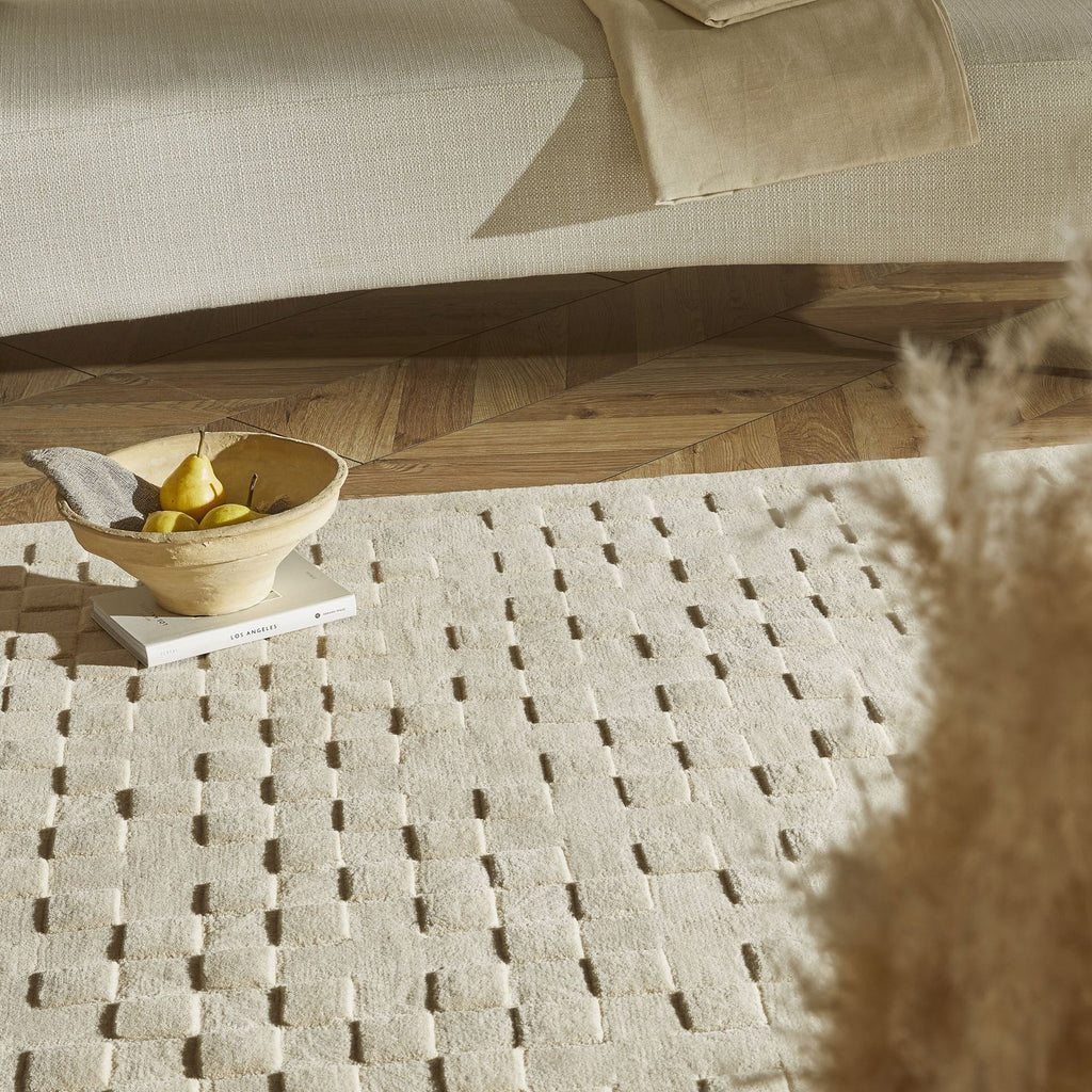 Priory Squares Beige Wool Rug