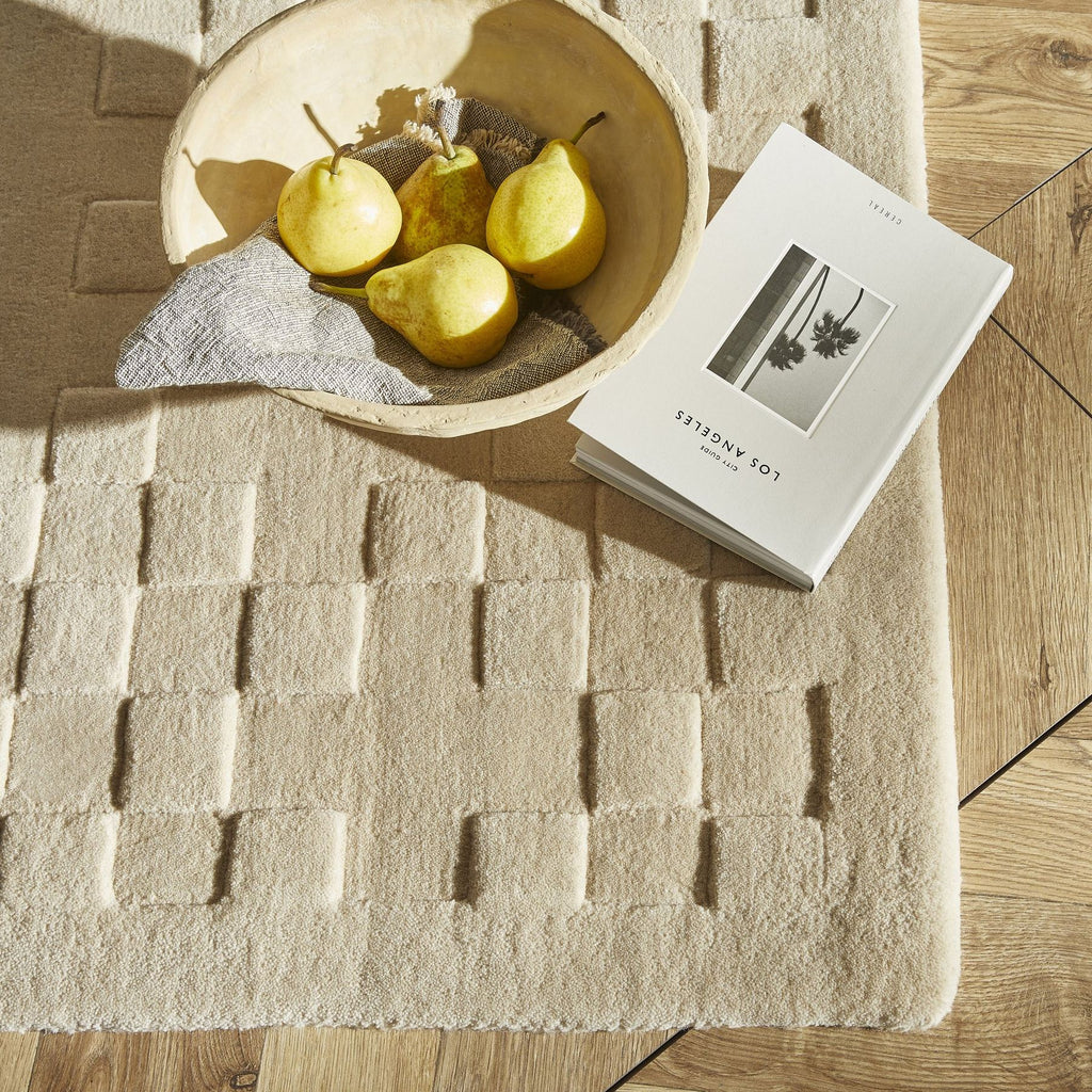 Priory Squares Beige Wool Rug