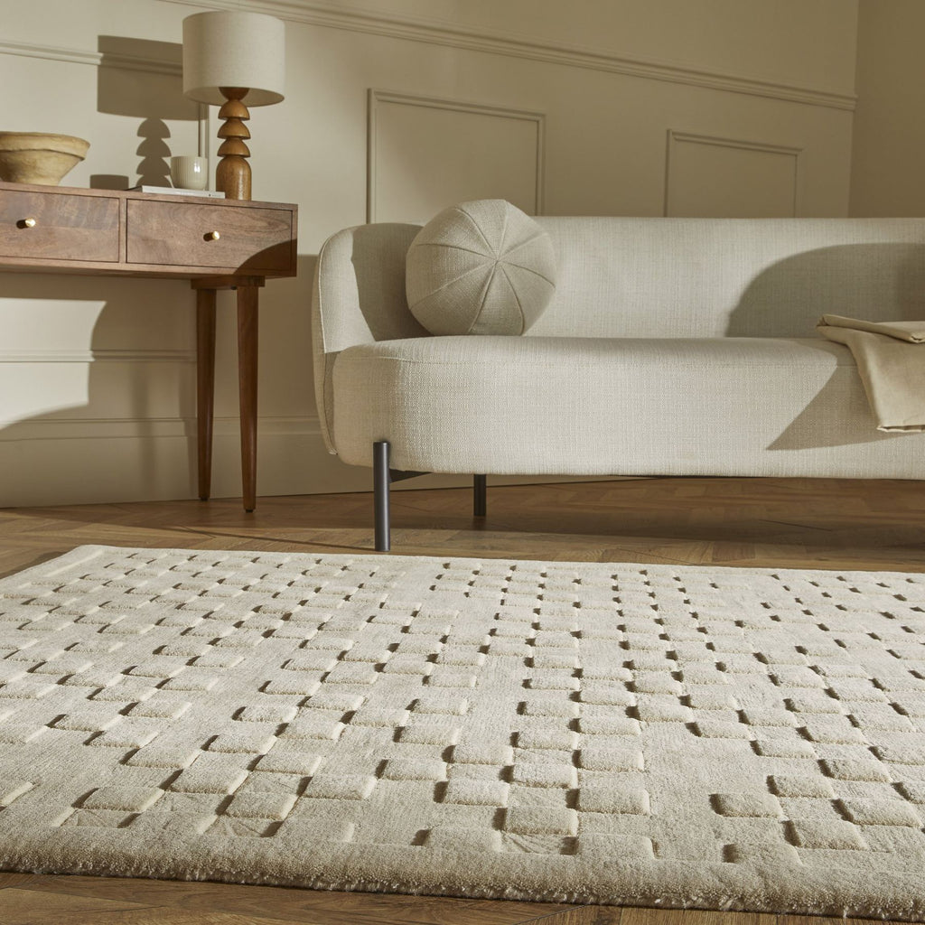 Priory Squares Beige Wool Rug