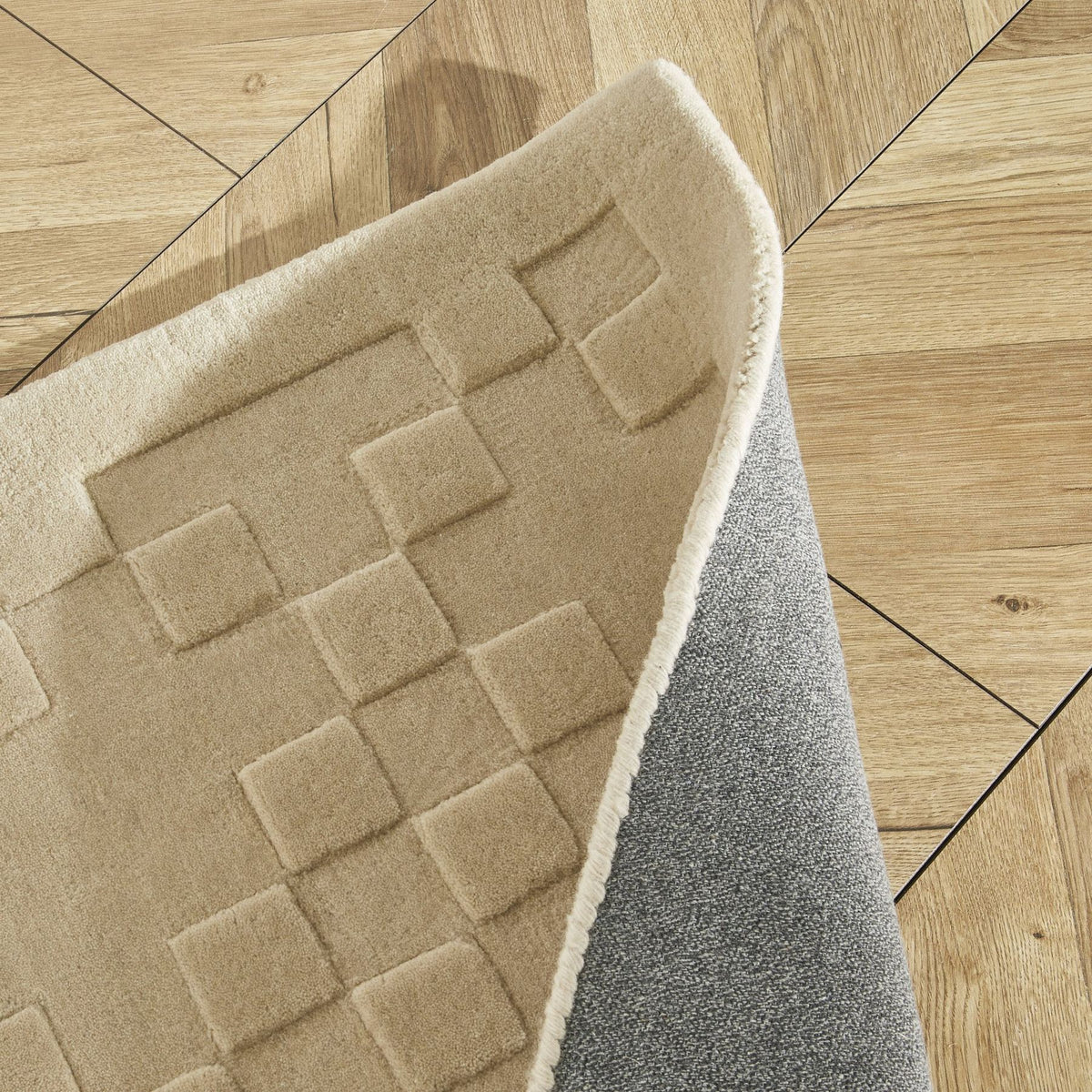 Priory Squares Beige Wool Rug