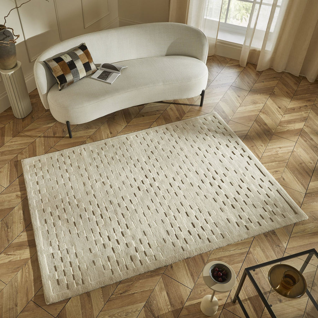 Priory Squares Ivory Wool Rug