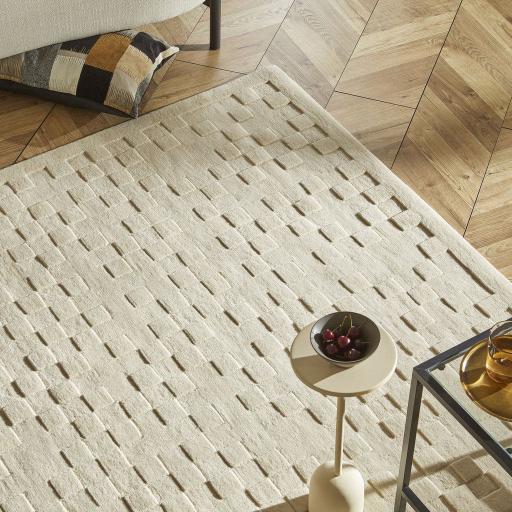 Priory Squares Ivory Wool Rug