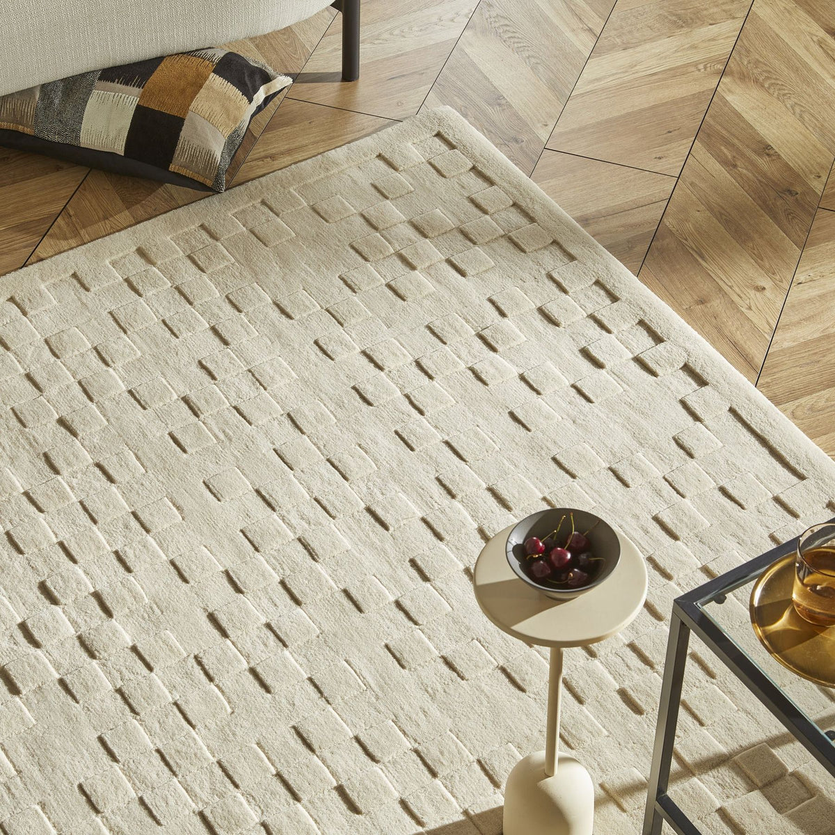 Priory Squares Ivory Wool Rug