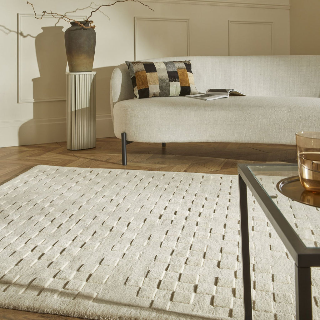 Priory Squares Ivory Wool Rug