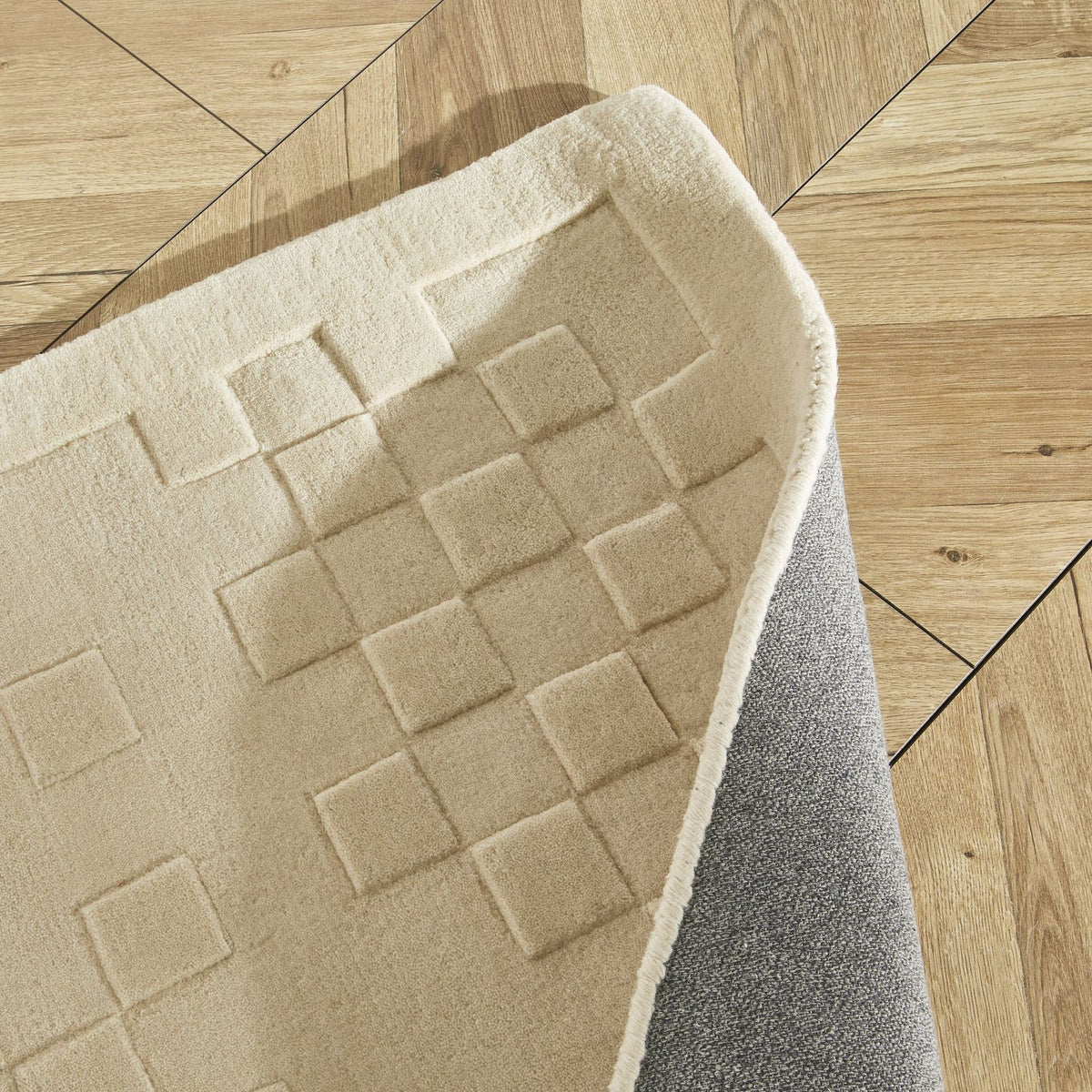 Priory Squares Ivory Wool Rug