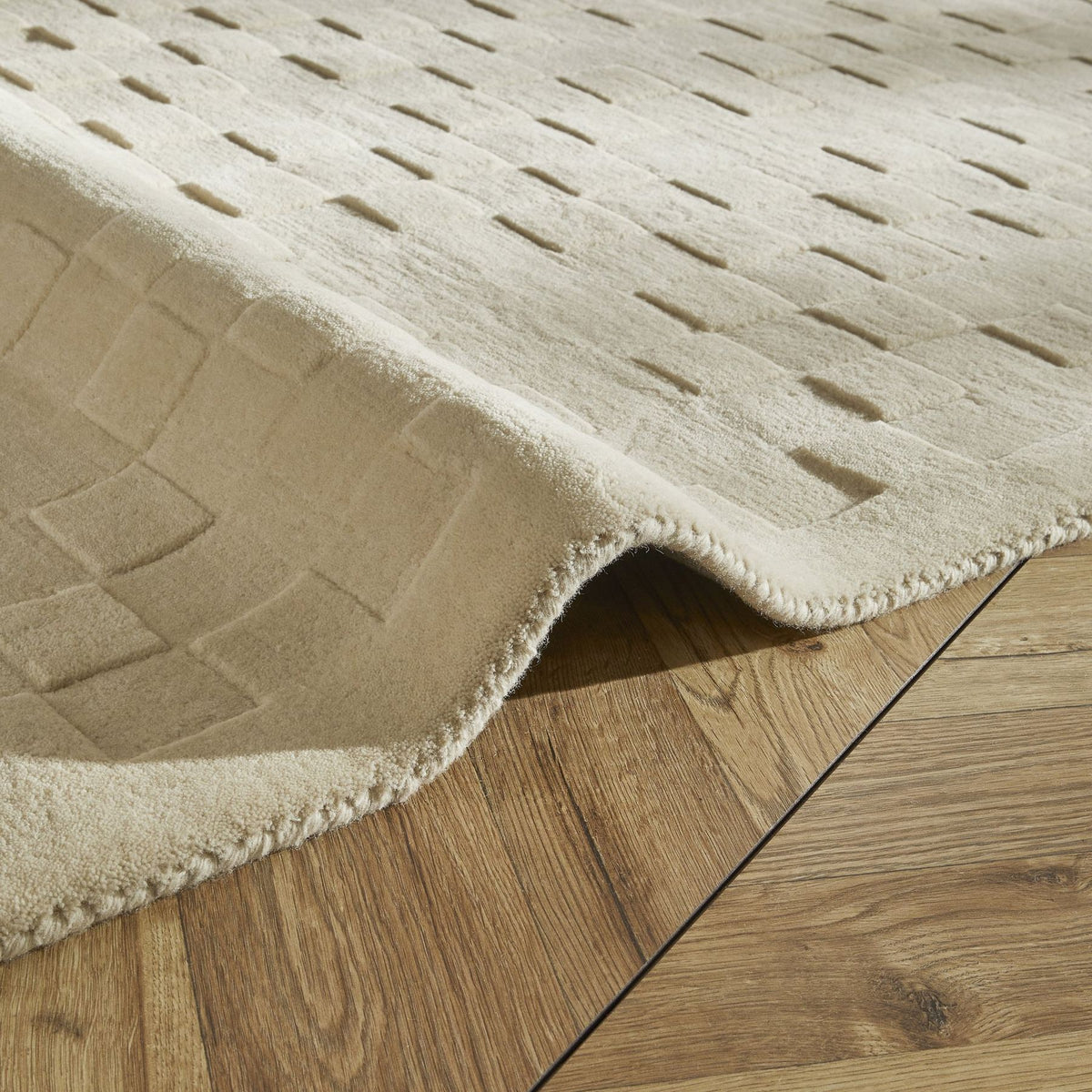 Priory Squares Ivory Wool Rug