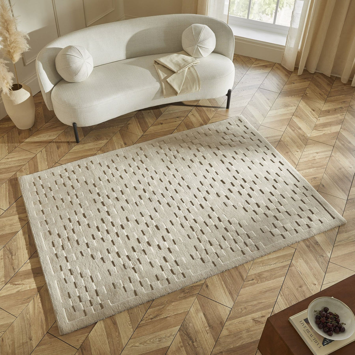 Priory Squares Taupe Wool Rug