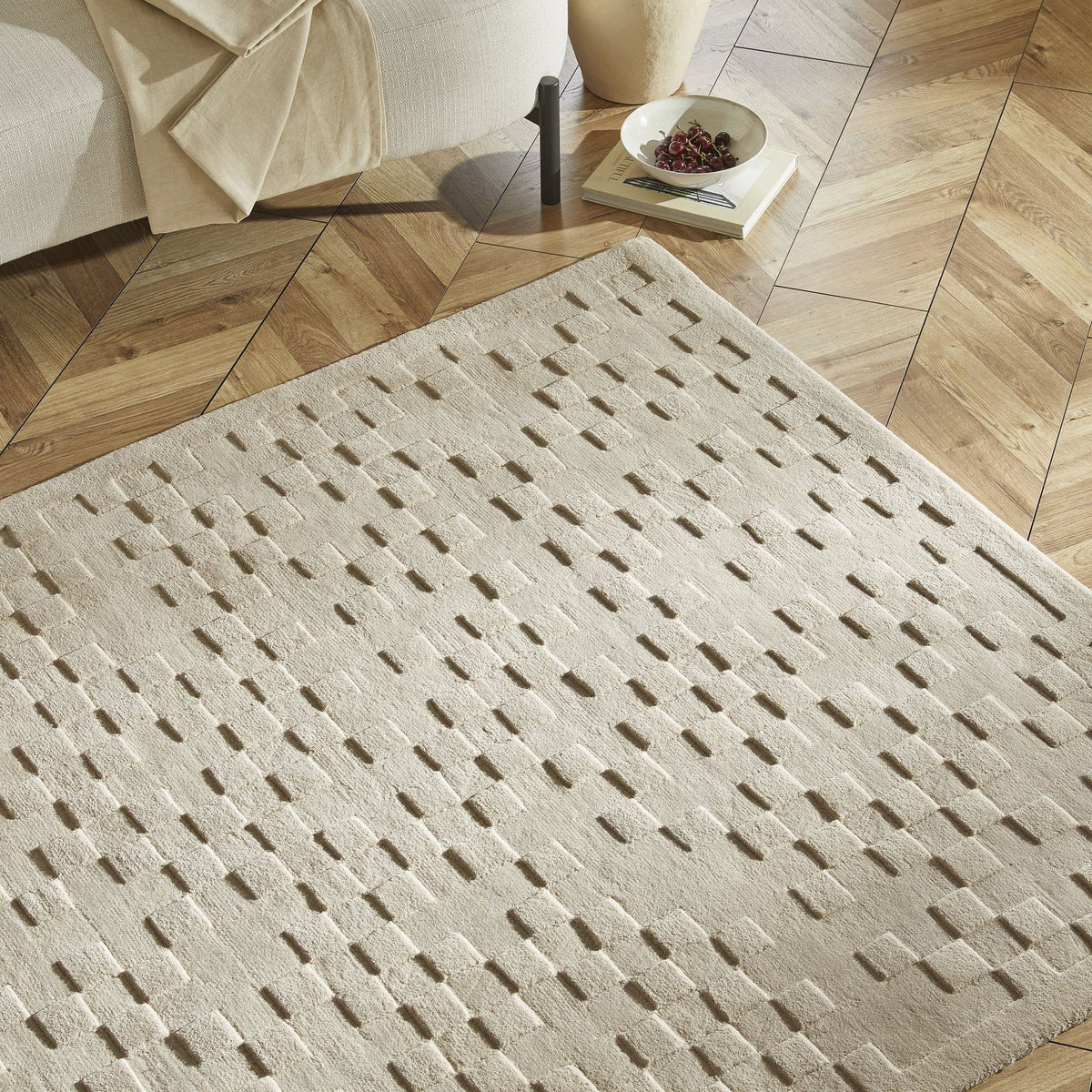 Priory Squares Taupe Wool Rug