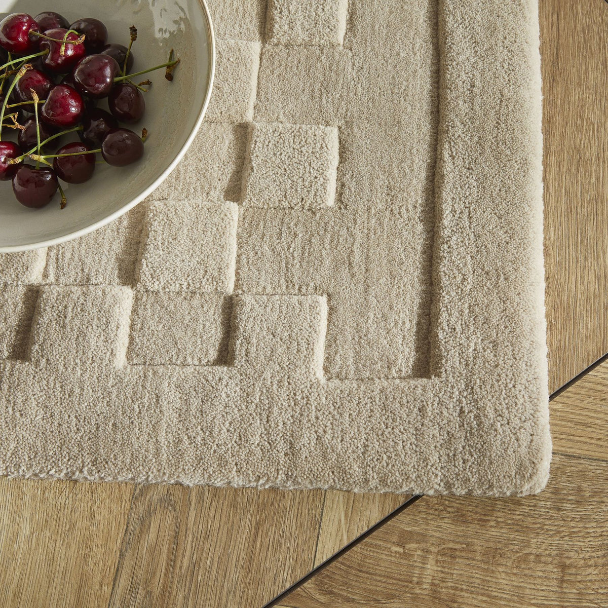 Priory Squares Taupe Wool Rug