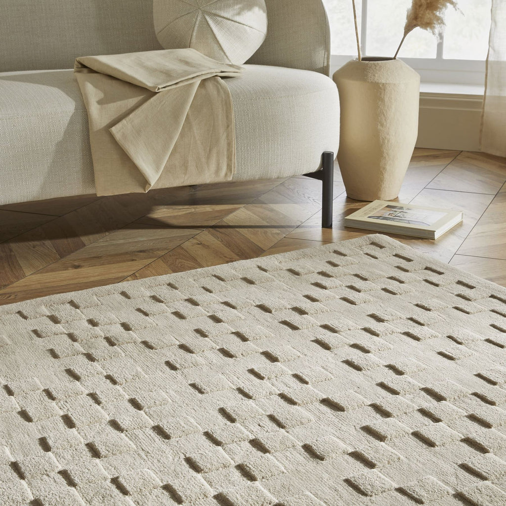 Priory Squares Taupe Wool Rug