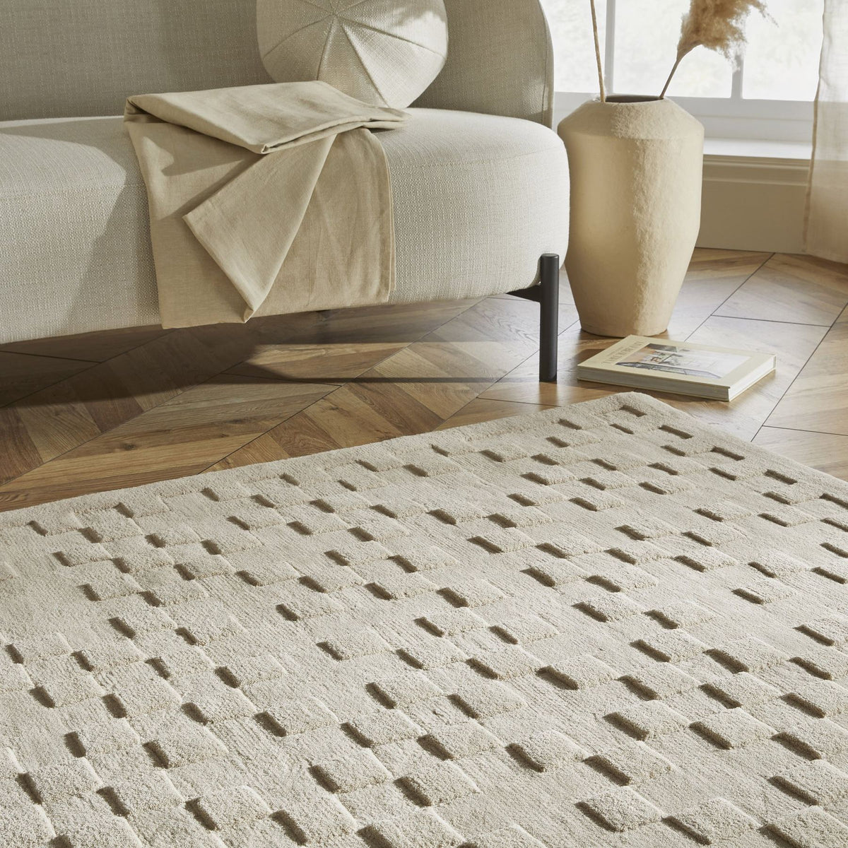Priory Squares Taupe Wool Rug