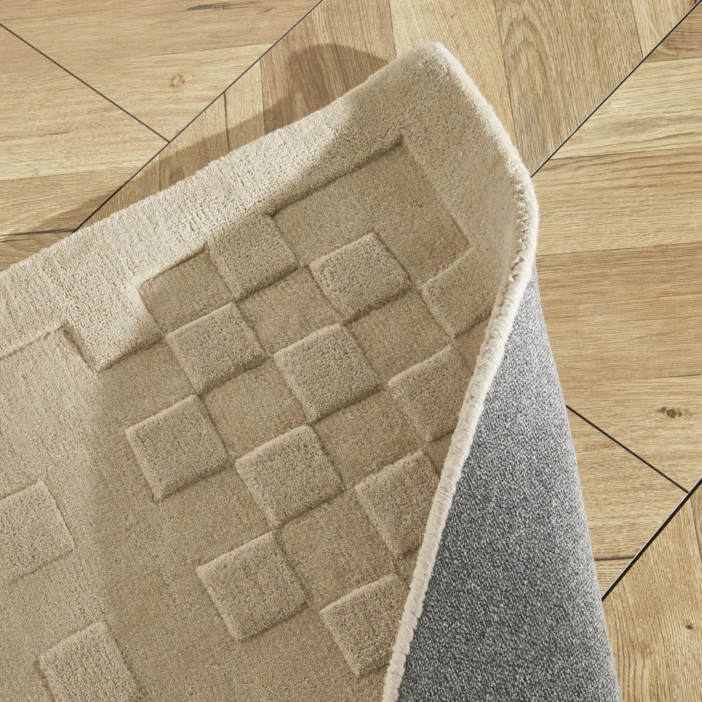 Priory Squares Taupe Wool Rug