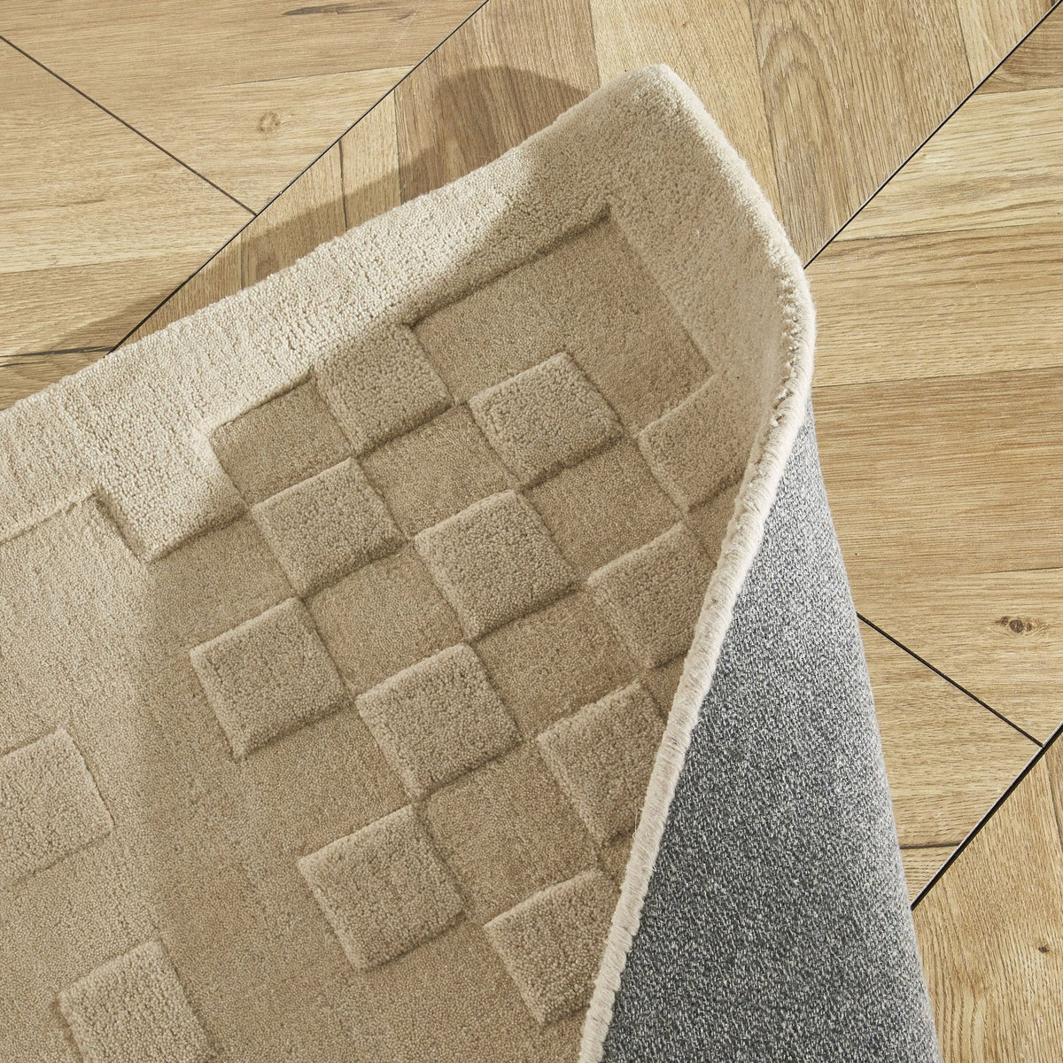 Priory Squares Taupe Wool Rug