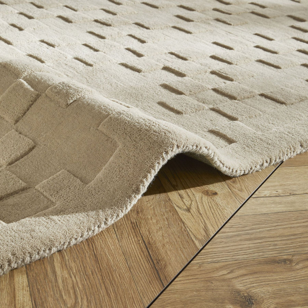 Priory Squares Taupe Wool Rug