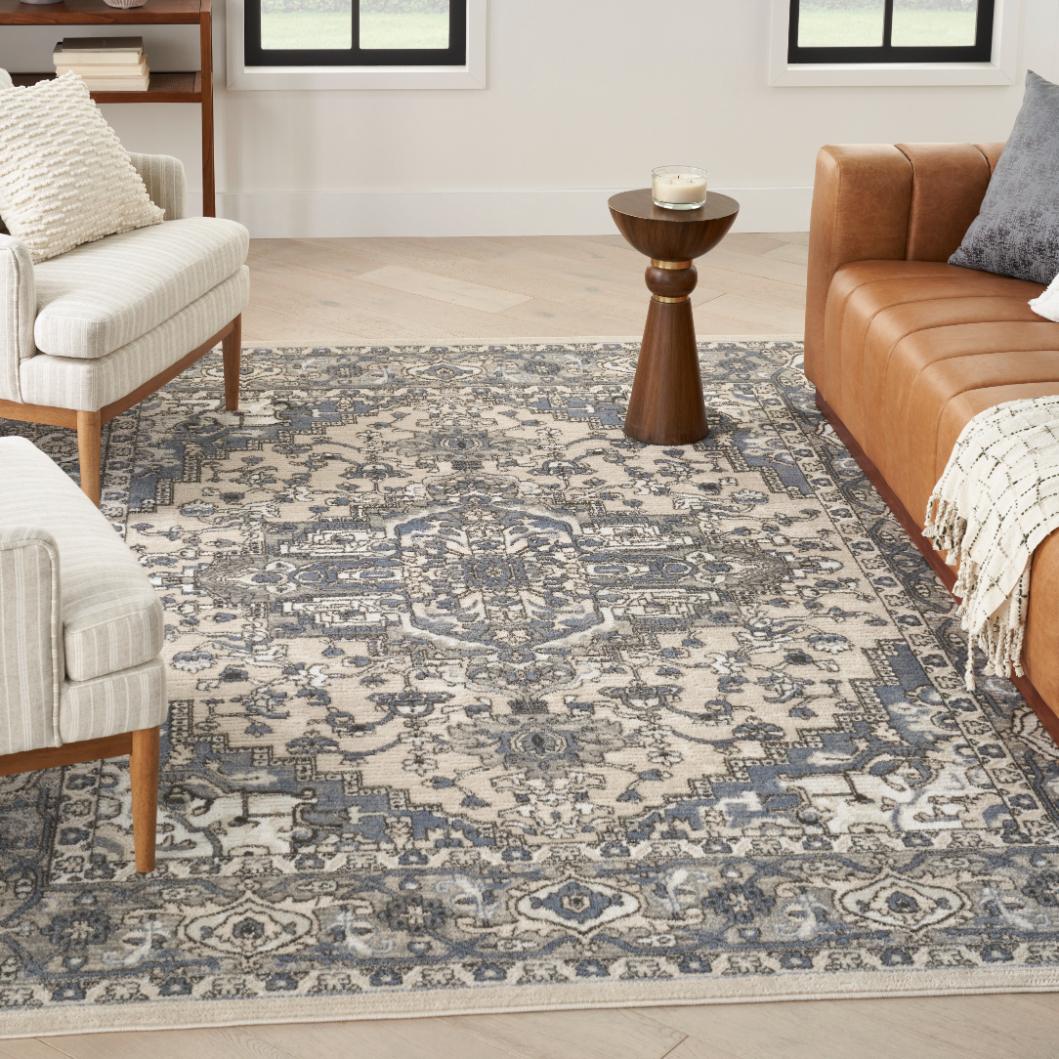 Quarry Medallion Ivory Blue Rug