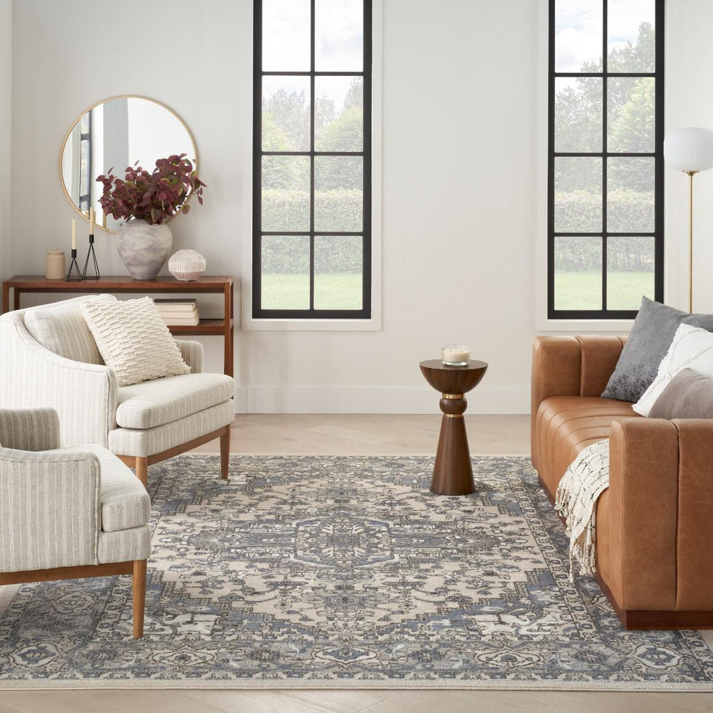 Quarry Medallion Ivory Blue Rug