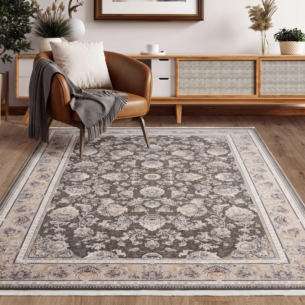 Royalty Floral Dark Grey Rug
