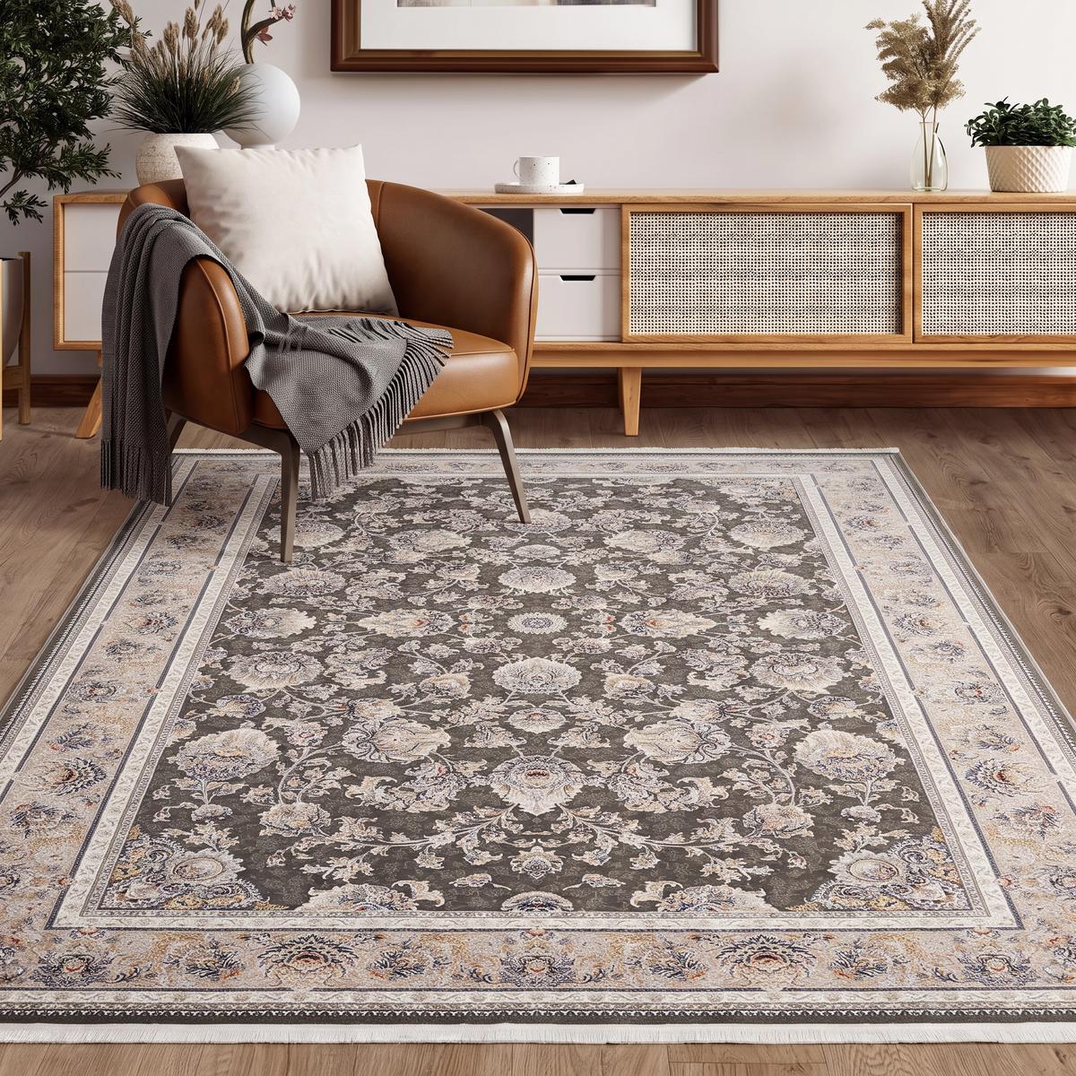 Royalty Floral Dark Grey Rug