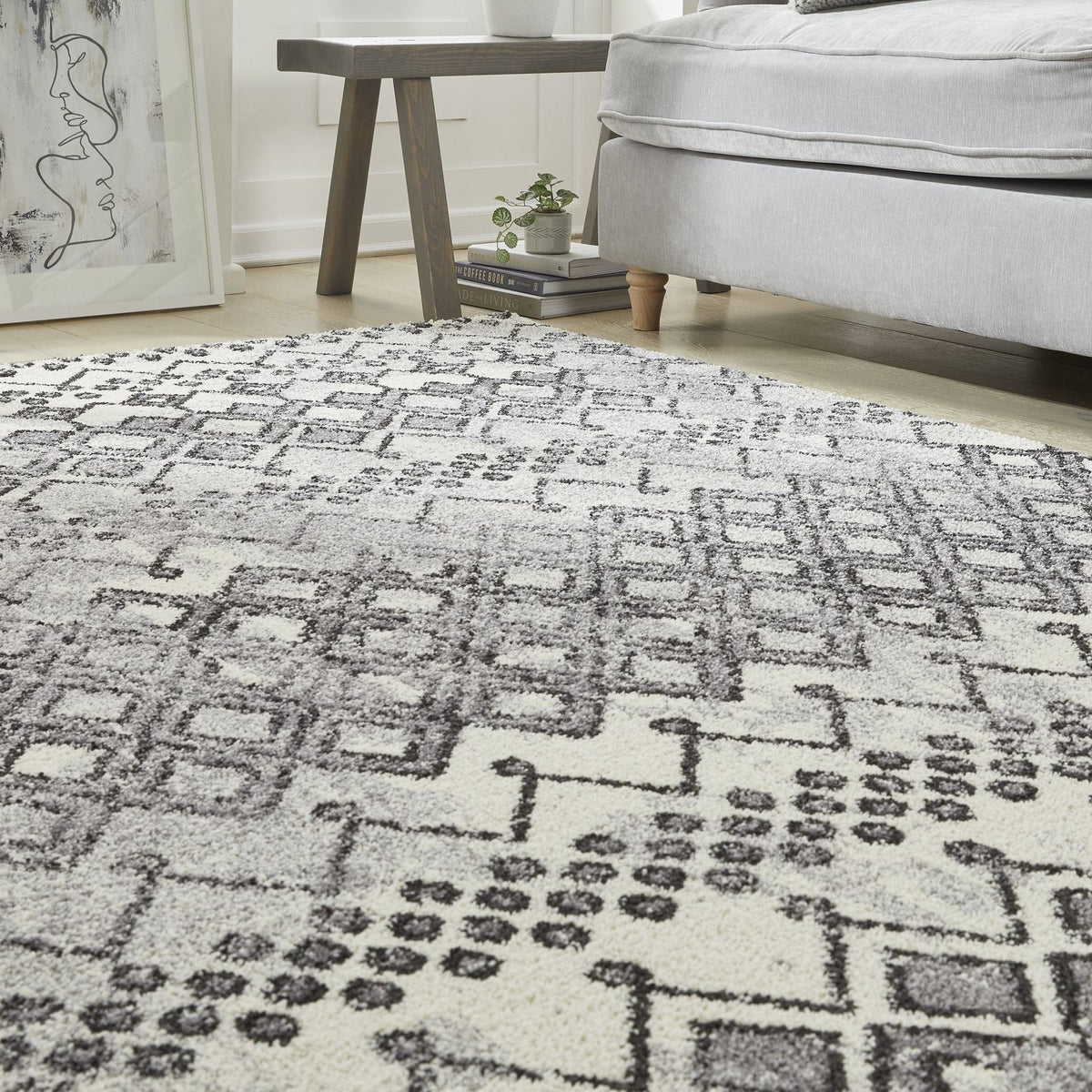 Somerset Berber White Anthracite Shaggy Rug