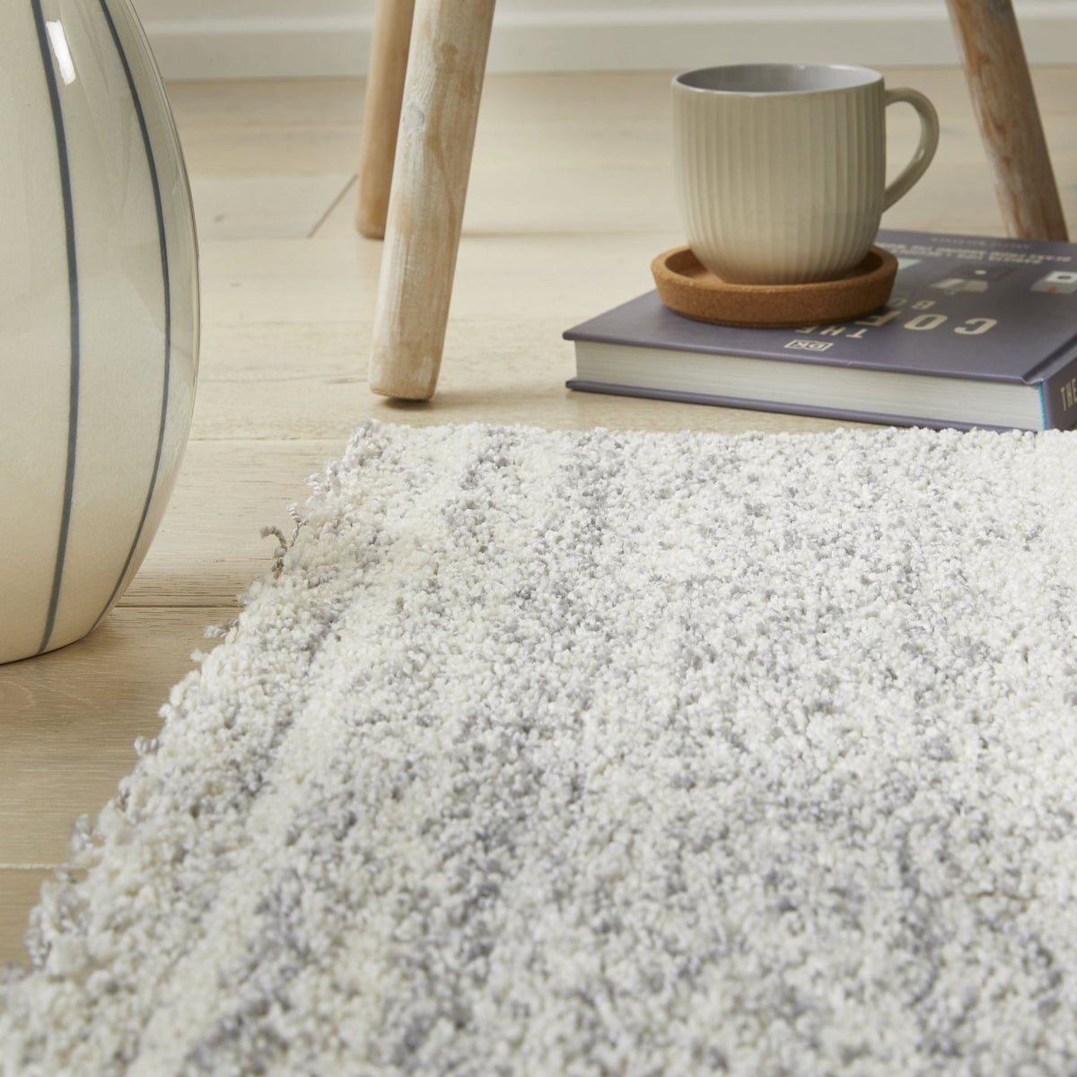 Somerset Melange White Grey Shaggy Rug