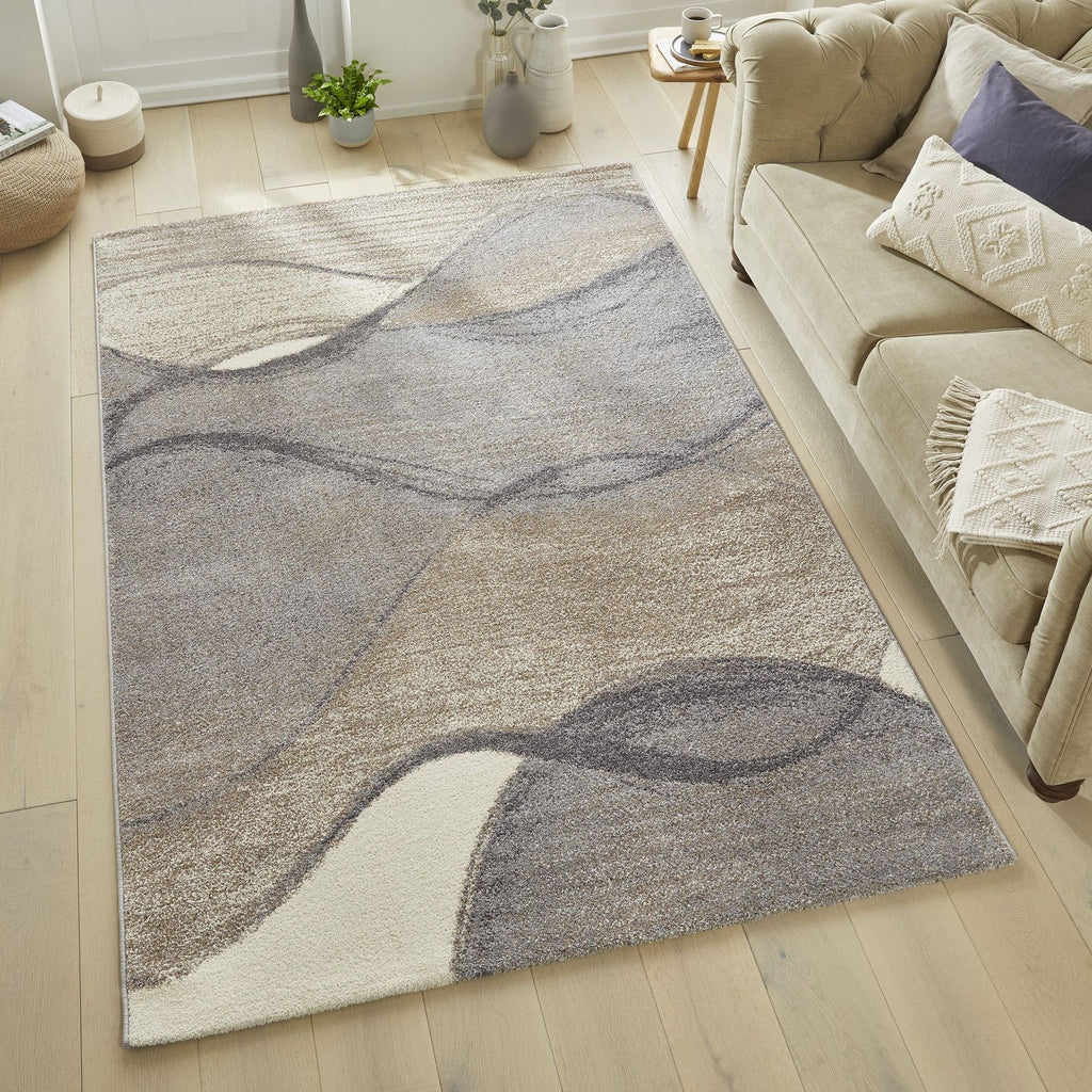 Somerset Wave Grey Beige Shaggy Rug