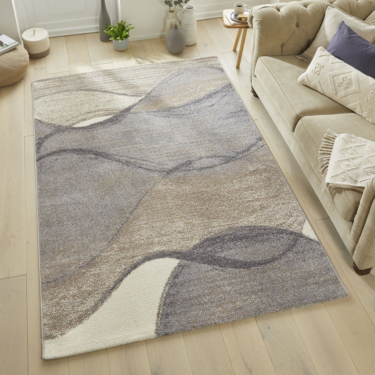 Somerset Wave Grey Beige Shaggy Rug
