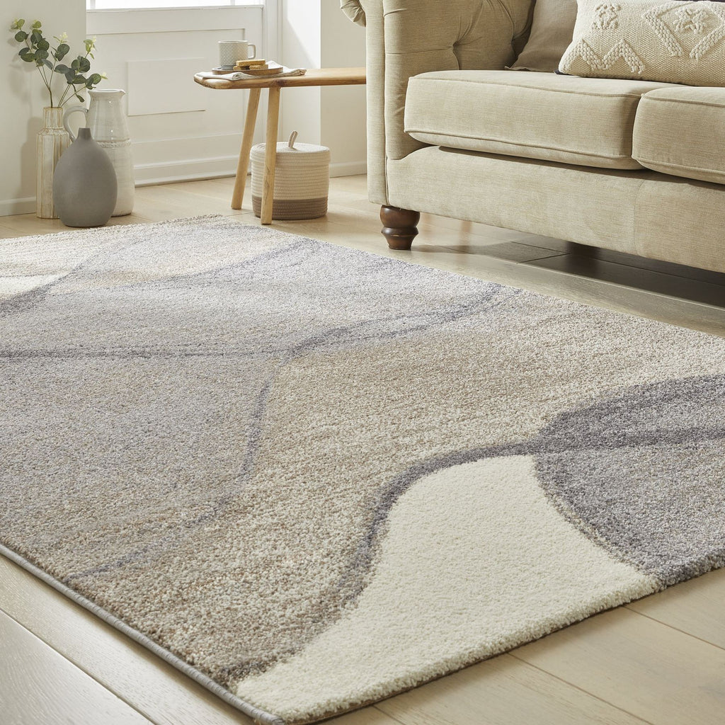 Somerset Wave Grey Beige Shaggy Rug