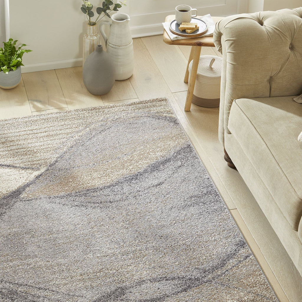 Somerset Wave Grey Beige Shaggy Rug