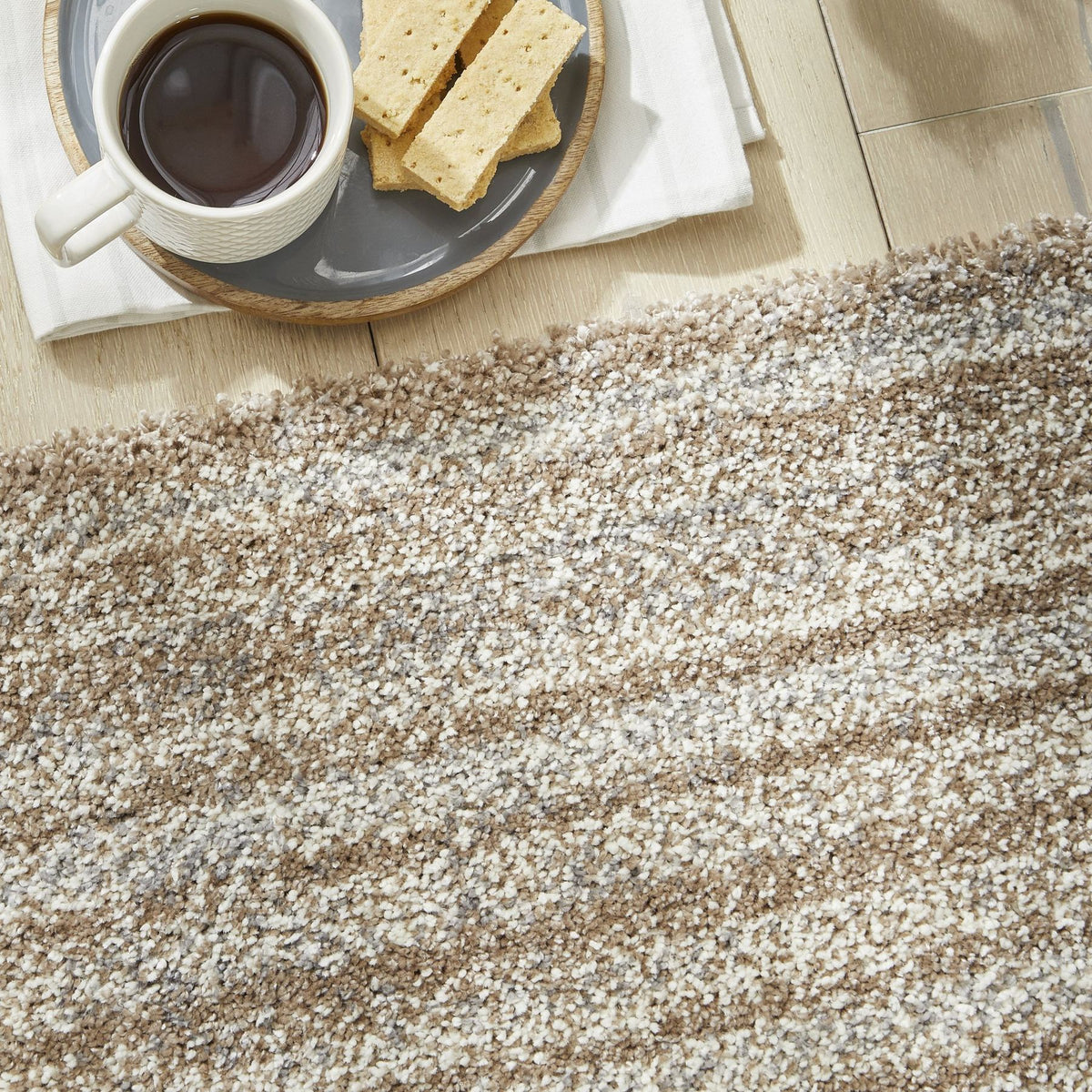 Somerset Wave Grey Beige Shaggy Rug
