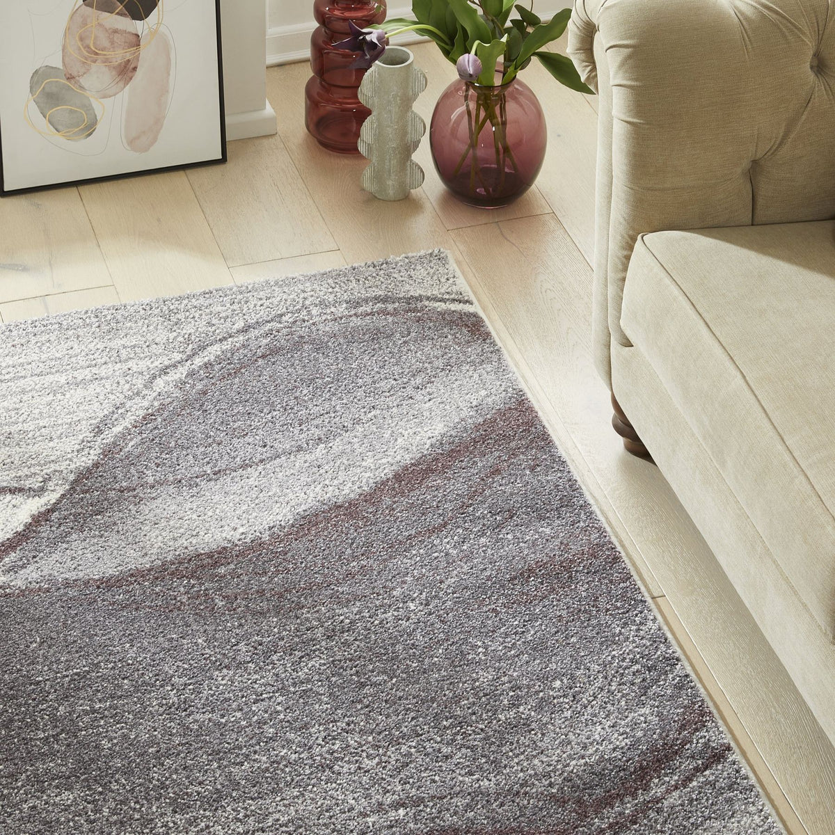 Somerset Wave Plum Shaggy Rug