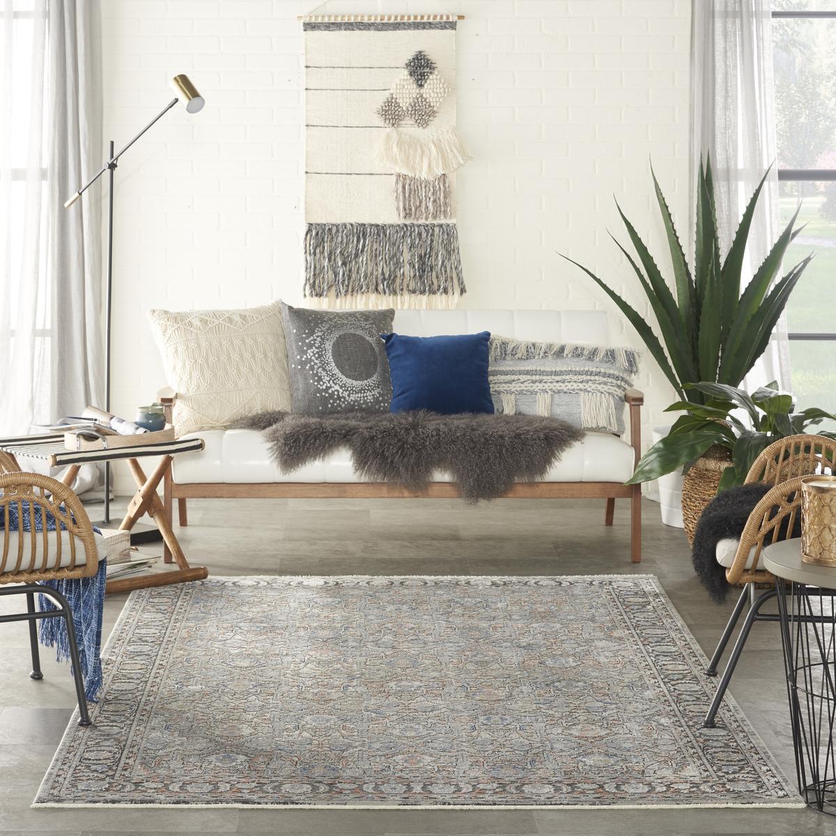 Starry Nights Damask Grey Navy Rug