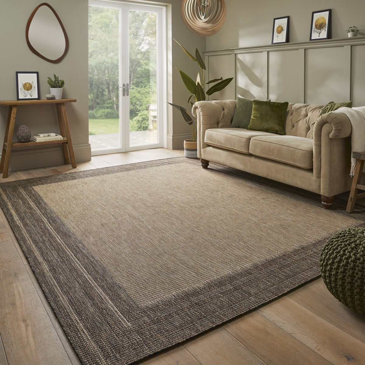 Sumac Border Beige Brown Indoor Outdoor Rug