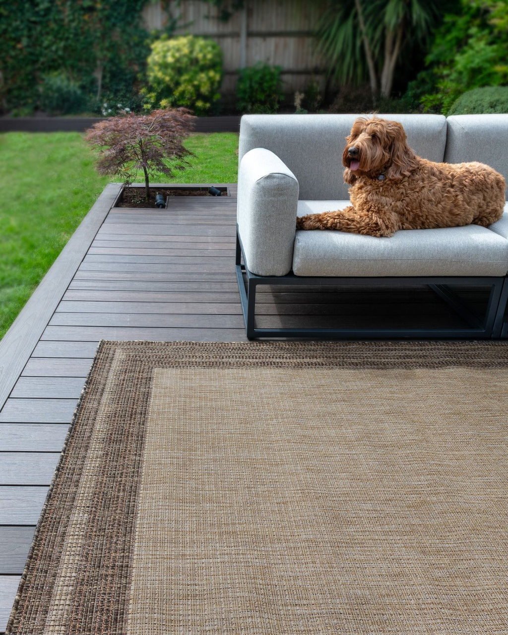 Sumac Border Beige Brown Indoor Outdoor Rug