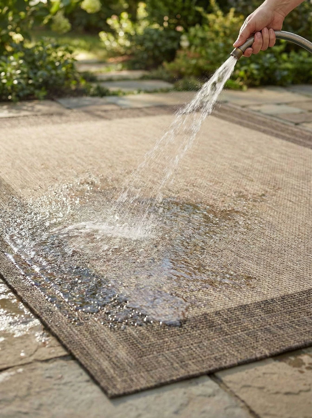 Sumac Border Beige Brown Indoor Outdoor Rug