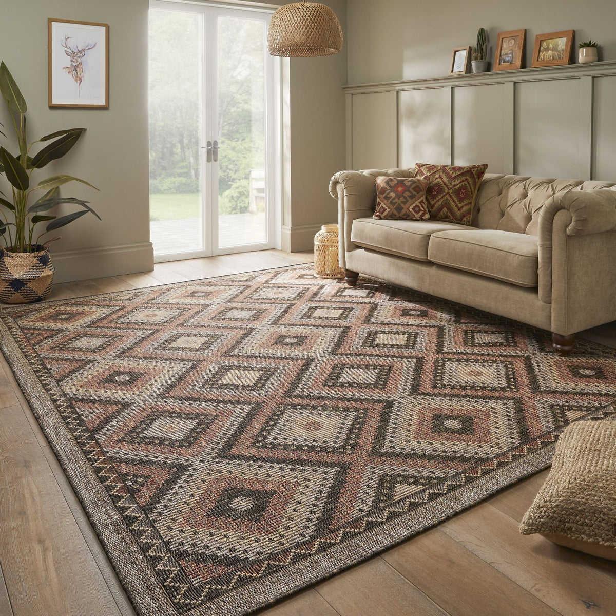 Sumac Diamond Brown Rust Indoor Outdoor Rug
