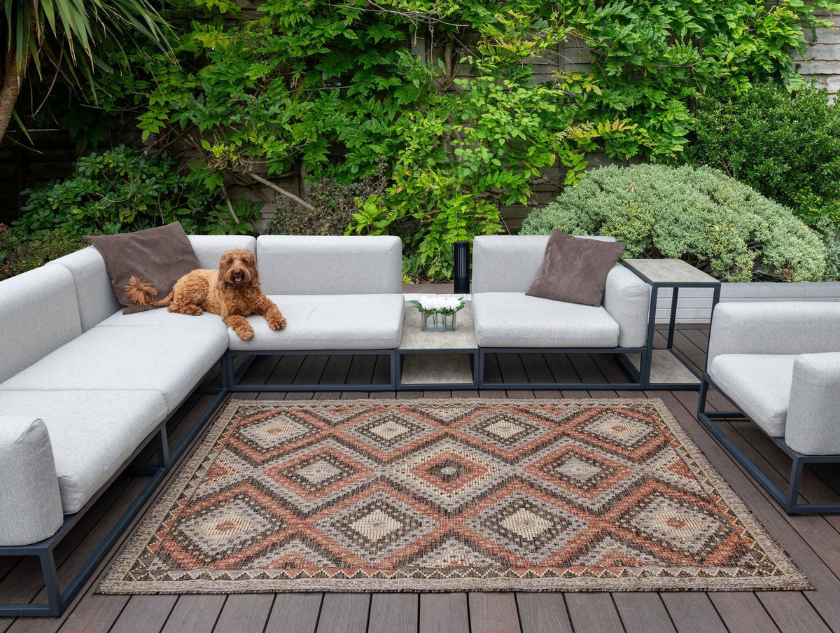 Sumac Diamond Brown Rust Indoor Outdoor Rug