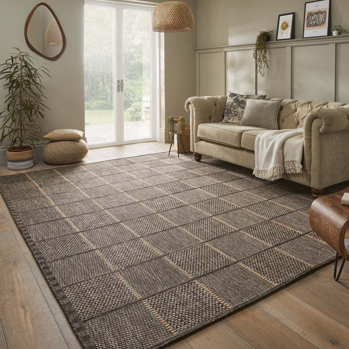Sumac Grid Mocha Indoor Outdoor Rug