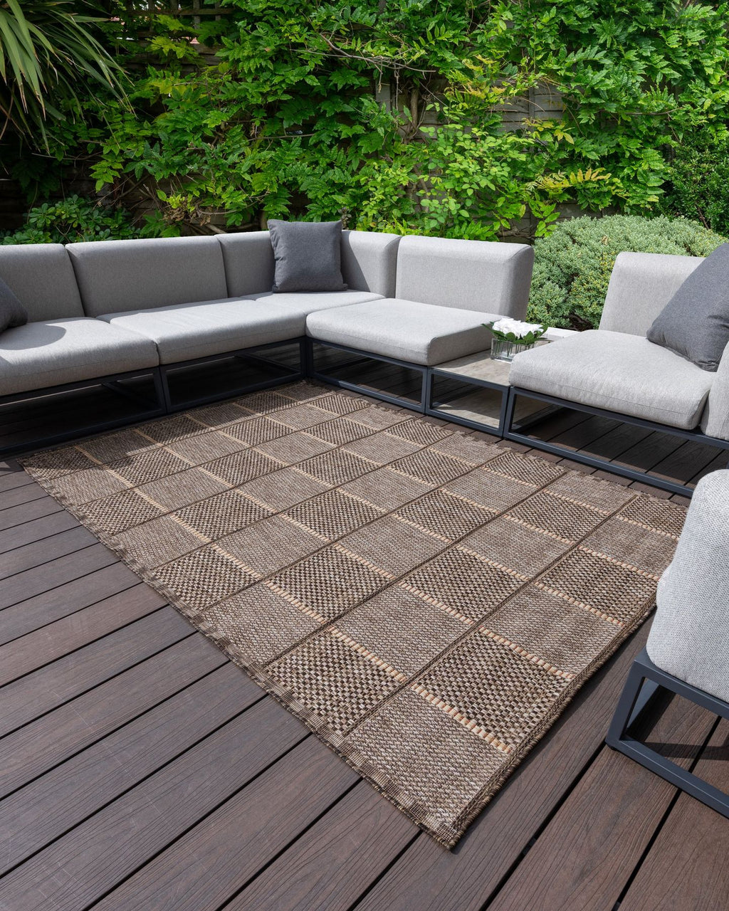 Sumac Grid Mocha Indoor Outdoor Rug