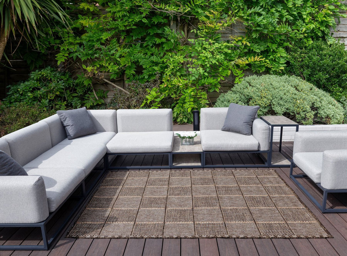 Sumac Grid Mocha Indoor Outdoor Rug