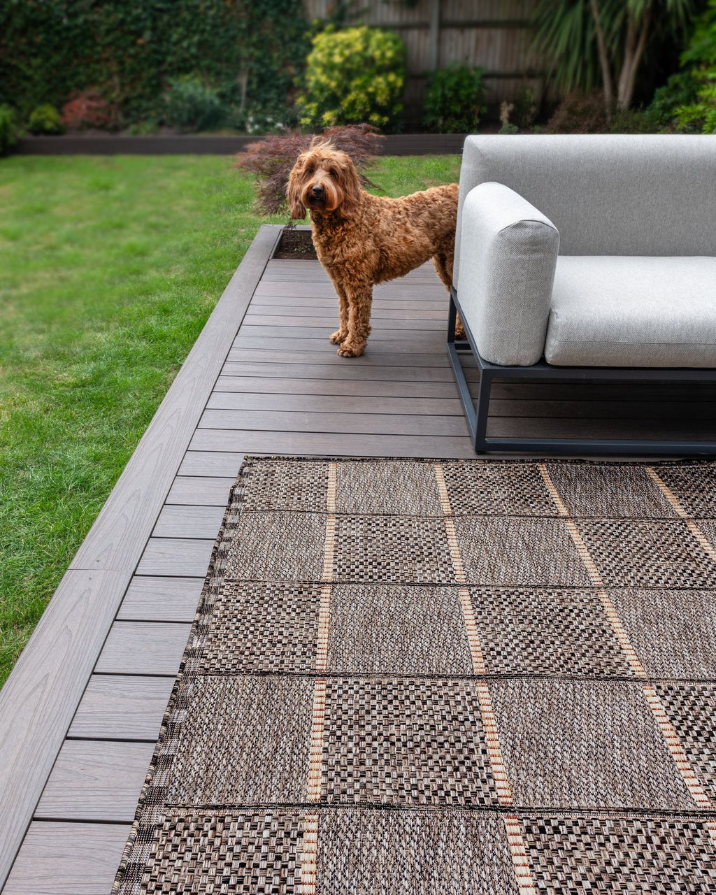 Sumac Grid Mocha Indoor Outdoor Rug