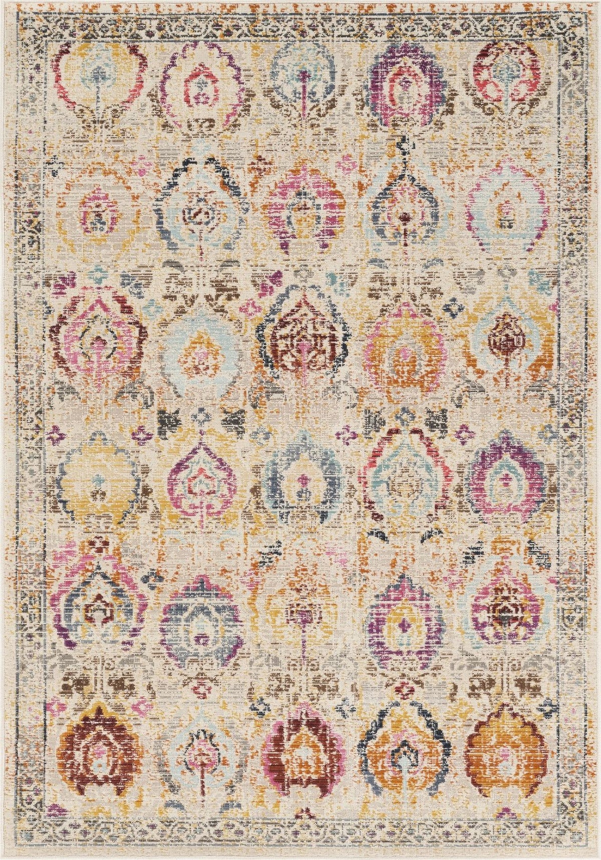 Vintage Kashan Botanical Ivory Multi Rug