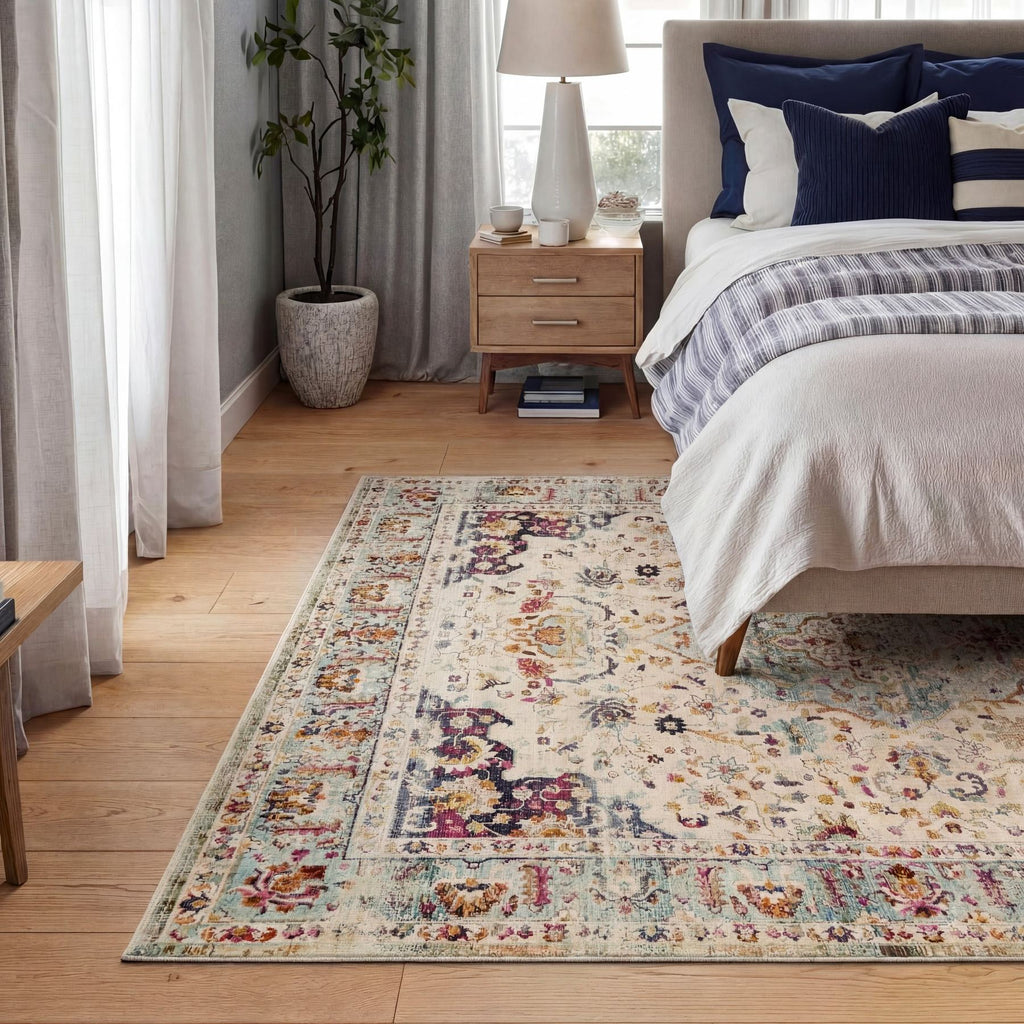 Vintage Kashan Floral Medallion Blue Gold Rug