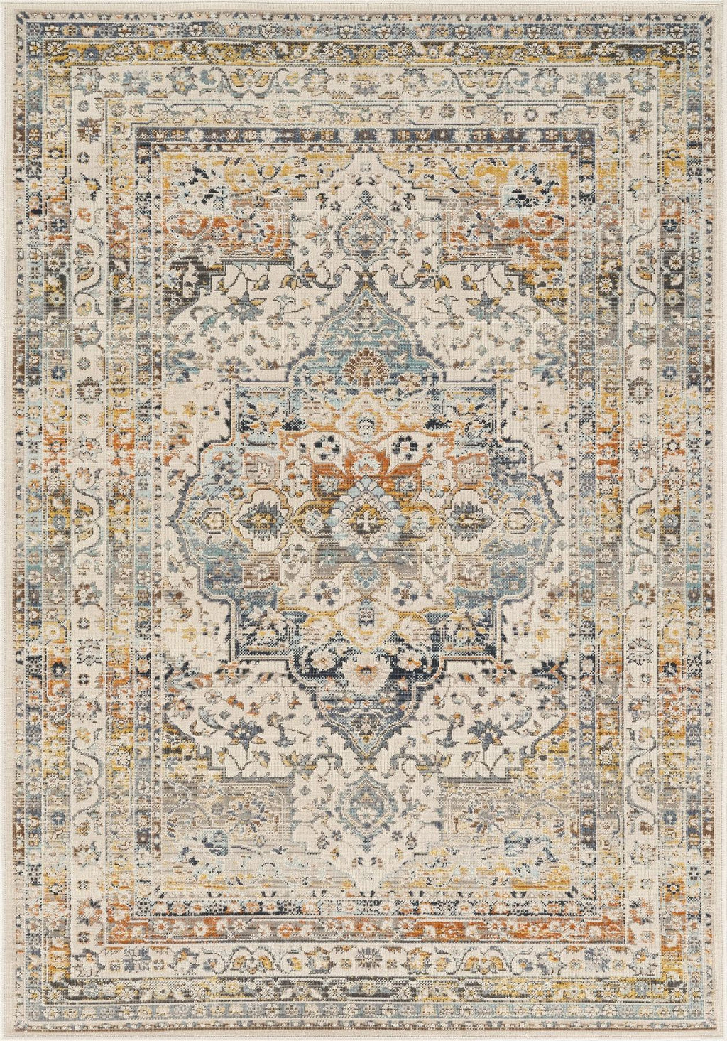 Vintage Kashan Floral Medallion Ivory Sage Rug