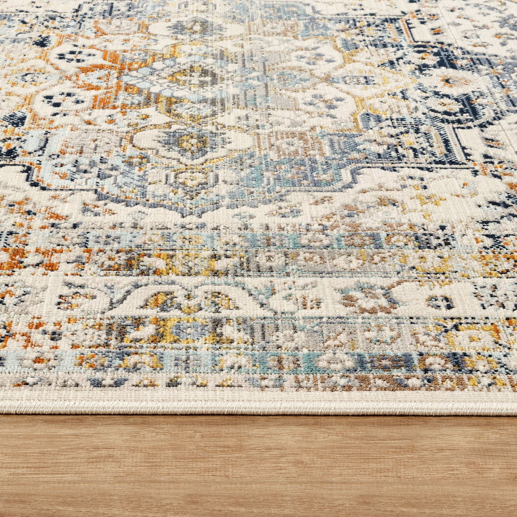 Vintage Kashan Floral Medallion Ivory Sage Rug