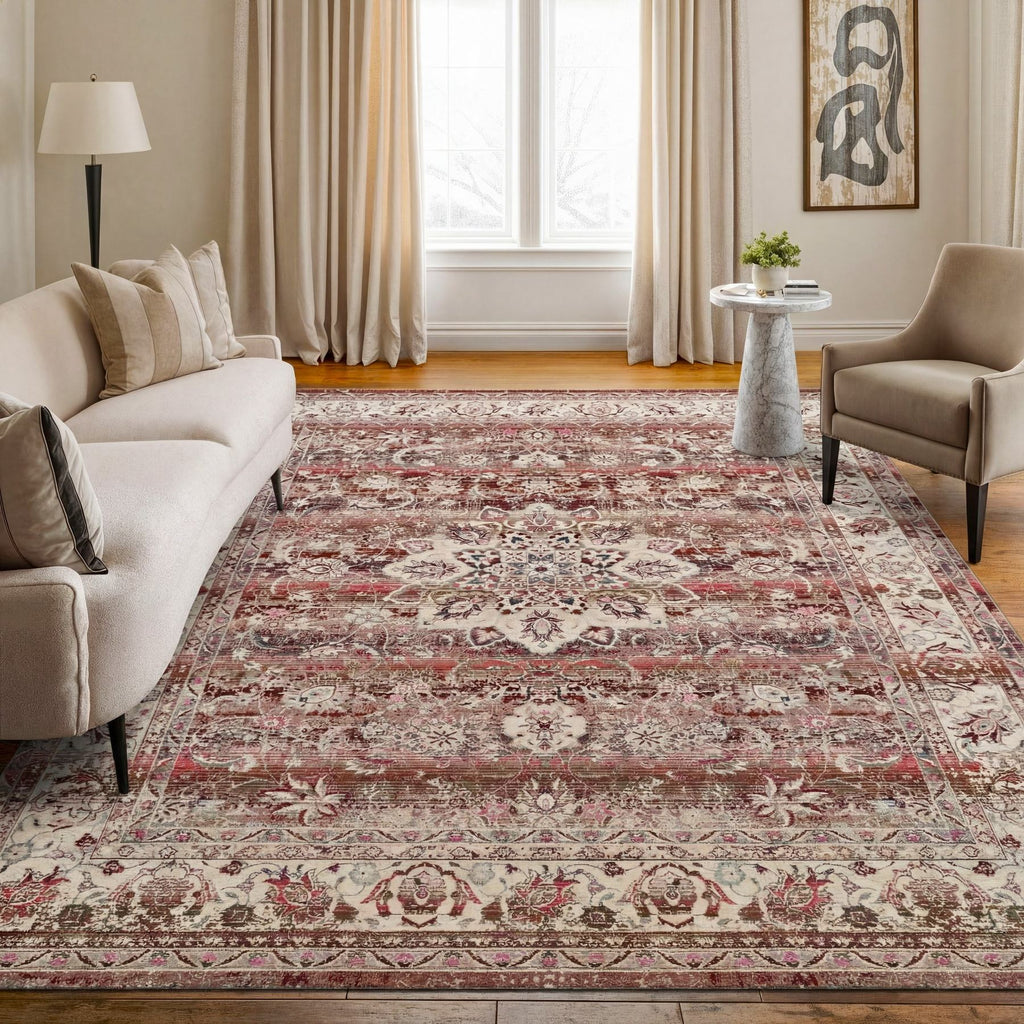 Vintage Kashan Medallion Red Rug