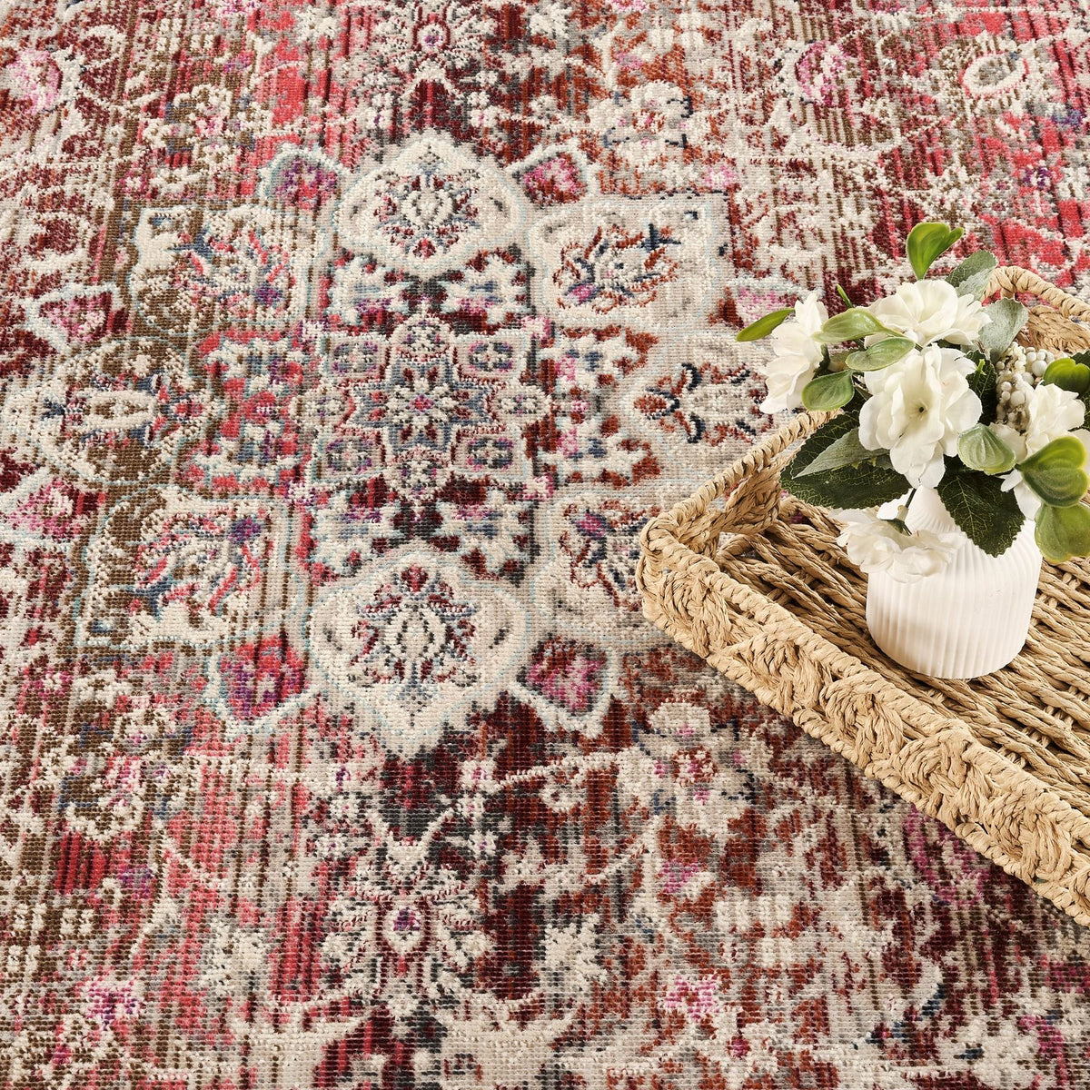 Vintage Kashan Medallion Red Rug