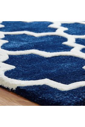 Arabesque Moroccan Pattern Wool Rug - Blue -Runner 68 x 235 cm (2'3