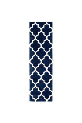 Arabesque Moroccan Pattern Wool Rug - Blue -Runner 68 x 235 cm (2'3" x 7'9")
